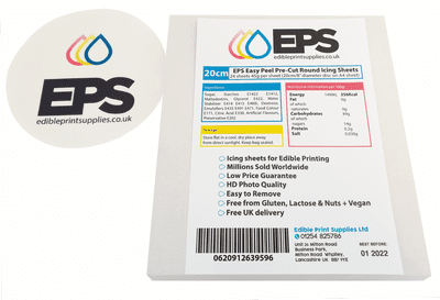 8 inch (20cm) EPS Easy Peel Pre-Cut Round Icing Sheets - CLEARANCE BEST BEFORE 04/2026