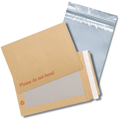 A4 Combo Packaging Bundle - Hard Board Backed Envelopes (x 125) & Food Safe Grip Seal Bags (x 100)
