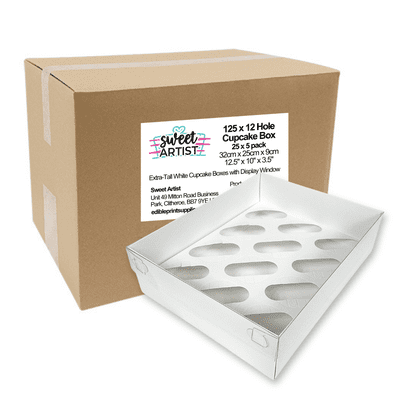 BULK OFFER - 125 x Extra-Tall White Cupcake Boxes with Clear Lid (Holds 12) - 25 x Packs of 5