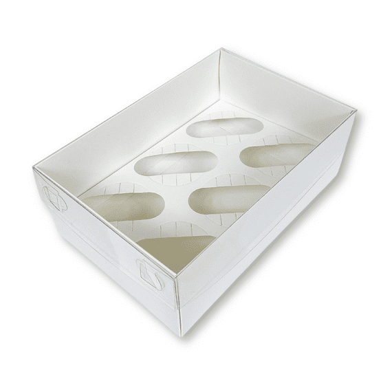 Bulk offer on 10 Packs of 5 White Cupcake Boxes with Clear Lid (Extra-Tall, 90mm) - Holds 6 Cupcakes