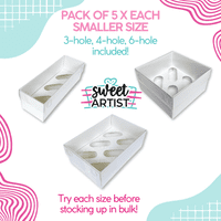 Cupcake Box Variety Bundle (15 Boxes) - 5 of Each Size: 3-Hole, 4-Hole & 6-Hole
