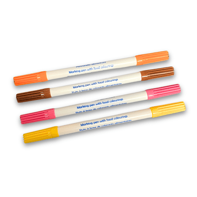 Edible Marker Pens Dual-Tip - Set of 4 (Orange, Brown, Pink & Yellow)