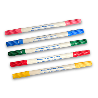 Edible Marker Pens Dual-Tip - Set of 5 (Pink, Blue, Green, Red & Yellow)