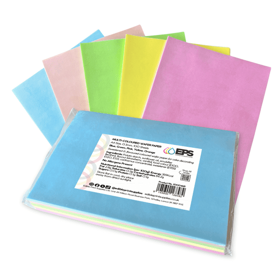 EPS Multi-Coloured Wafer Paper 0.3mm (100 Sheets) - Blue, Green, Pink, Yellow, Orange