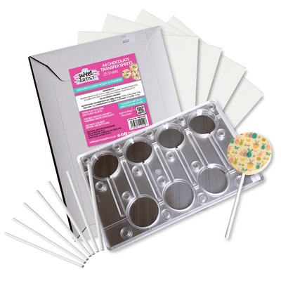 Printed Lollipop Kit - Chocolate Transfer Sheets (A4 Size), Lollipop Mould & Sticks