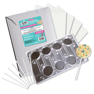 Printed Lollipop Kit -E171 Free Chocolate Transfer Sheets (A4 Size), Lollipop Mould & Sticks