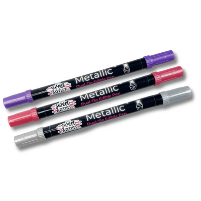 Sweet Artist Metallic Dual-Tip Edible Pens - Pack of 3 (Purple, Pink & Silver)