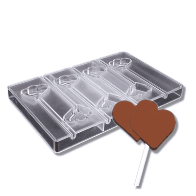 Sweet Artist Polycarbonate Chocolate Mould - Double Heart Lollipop