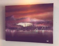Floodlights on Leith - Hibernian original artwork on box canvas 18'' x 14''