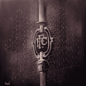 Fulham Cartouches Crest tablet. Stevenage Road stand A3 poster print