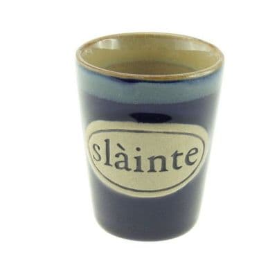 'Slainte' Shot Glass | Blue Stoneware Glass | Dishwasher Safe | Whisky, Vodka, Tequila |