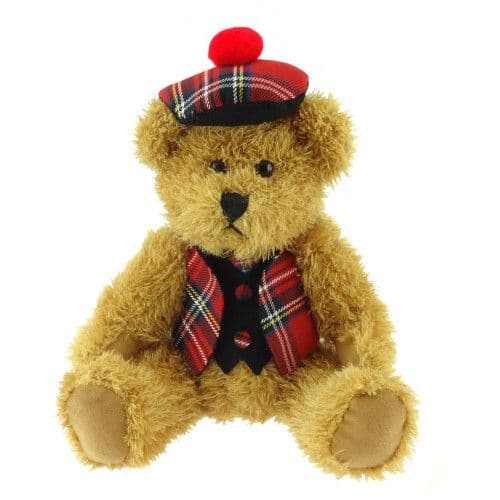25cm Boy Bear dressed in Royal Stewart Tartan