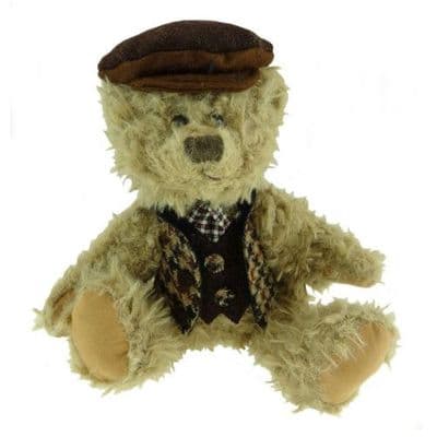 25cm Boy Teddy Bear with Harris Tweed Clothing in Brown Tweeds