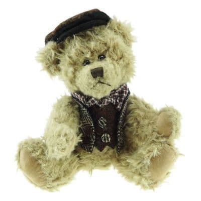 25cm Boy Teddy Bear with Harris Tweed Clothing in Green Tweed
