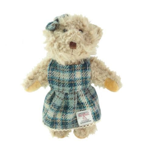 25cm Girl Teddy Bear with Harris Tweed Clothing in Duck Egg & Cream Check