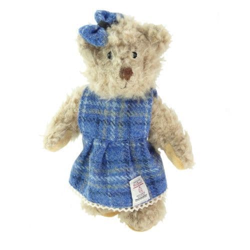 25cm Girl Teddy Bear with Harris Tweed Clothing in Light Blue Check