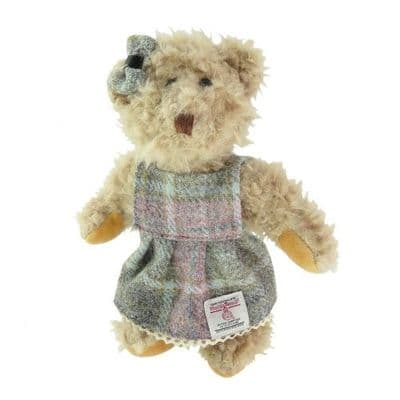 25cm Girl Teddy Bear with Harris Tweed Clothing in Soft Pink Buchanan
