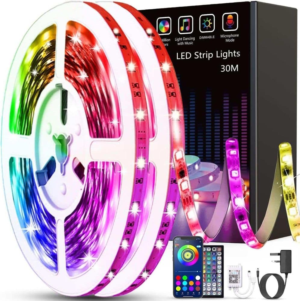 30m Led Strip Lights RGB Music Sync Colour Changing - Led Lights with ...