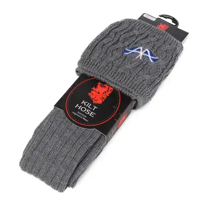 Adult's  50% Embroidered Wool Saltire / Charcoal Modern Tartan - Traditional Scottish Kilt Socks
