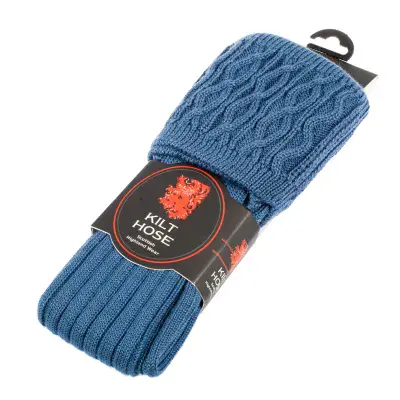 Adult's  50% Wool Lovat Blue Plain Modern Tartan -  Traditional Scottish Kilt Socks