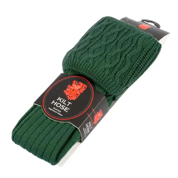 Adult's  Plain Wool Mix  Bottle Green Modern Tartan -  Traditional Scottish Kilt Socks