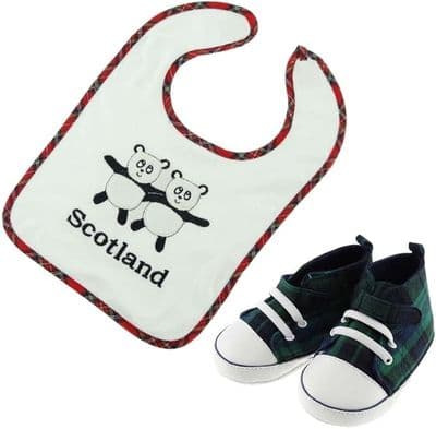 Baby Bib and Bootees 0-3 Months to 2 Years - Black Watch & Panda - Boys & Girls