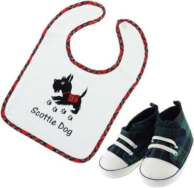 Baby Bib and Bootees 0-3 Months to 2 Years - Black Watch & Scottie Dog - Boys & Girls