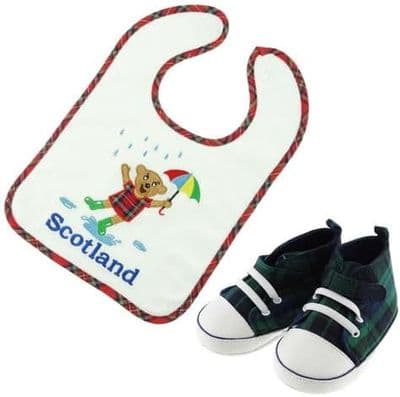 Baby Bib and Bootees 0-3 Months to 2 Years - Black Watch & Teddy - Boys & Girls