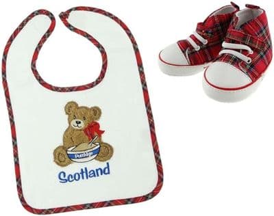 Baby Bib and Bootees 0-3 Months to 2 Years - Royal Stewart & Porridge Bear - Boys & Girls