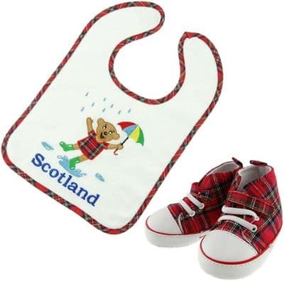 Baby Bib and Bootees 0-3 Months to 2 Years - Royal Stewart & Teddy - Boys & Girls