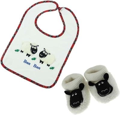 Baby Bib and Bootees 0-3 Months to 2 Years - Sheep Shoes & Baby Bib - Boys & Girls