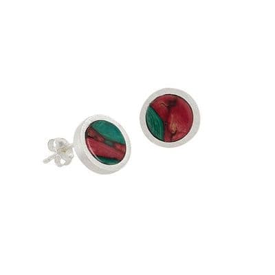Beautiful Circle Satin Scottish Heathergems Sterling Silver Stud Earrings - Gift