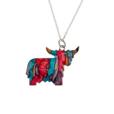 Beautiful Highland Cow Scottish Heathergems Sterling Silver Necklace - Gift