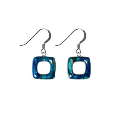 Beautiful Open Square Scottish Heathergems Sterling Silver Drop Earrings - Gift