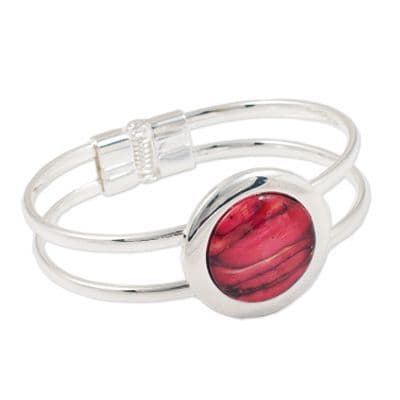 Beautiful Scottish Round Spring Clip Fastening Silver Plated Heathergems Bangle With Gift Box