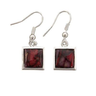 Beautiful Square Scottish Heathergems Silver Plated Drop Earrings - Gift