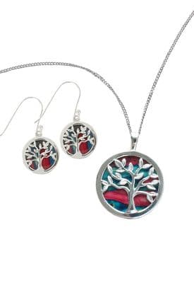Beautiful Tree of Life Scottish Heathergems Silver Necklace & Earrings Set - Gift