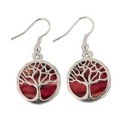 Beautiful Tree of Life Scottish Heathergems Silver Plated Drop Earrings - Gift