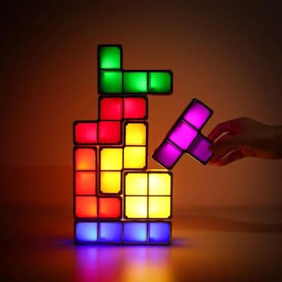 Bedside Table Lamp - 3D Puzzle Night Light - LED 7 Colour Blocks - Unique Design