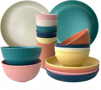 Camping Plates | Unbreakable Dinner Sets for 6 | 18 Pcs Plastic Picnic Set for Party | Multi Colour