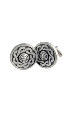 Family Scottish Traditional Celtic Shield Matt Polished Pewter Cufflinks With Box