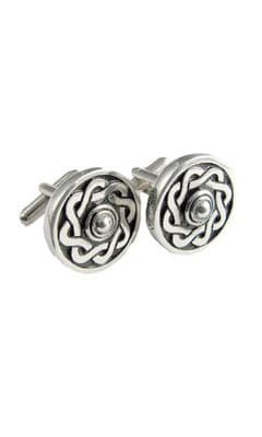 Family Scottish Traditional Celtic Shield Polished Pewter Cufflinks With Box