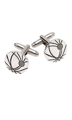 Family Scottish Traditional Etched Thistle Polished Pewter Cufflinks With Box