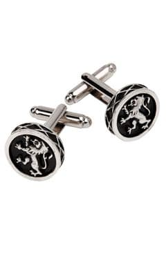 Family Scottish Traditional Lion Rampant Round Saltire Edge Polished Pewter Cufflinks With Box