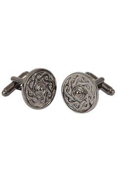 Family Scottish Traditional Pewter Black Chrome Celtic Cufflinks With Box