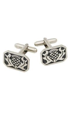 Family Scottish Traditional Rectangle Polished Pewter Cufflinks With Box