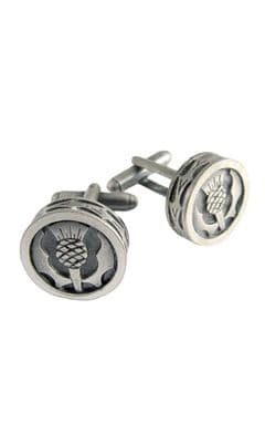 Family Scottish Traditional Round Thistle Matt Polished Pewter Cufflinks With Box
