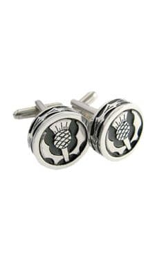 Family Scottish Traditional Round Thistle Polished Pewter Cufflinks W/ Box