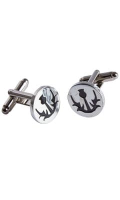 Family Scottish Traditional Simple Thistle Polished Pewter Cufflinks Made In Scotland