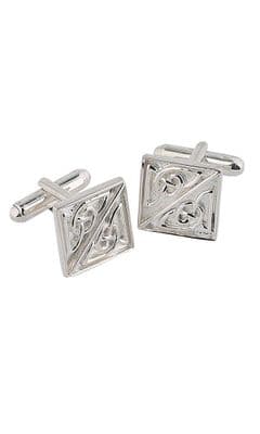 Family Scottish Traditional Square Celtic Sterling Silver Cufflinks With Box